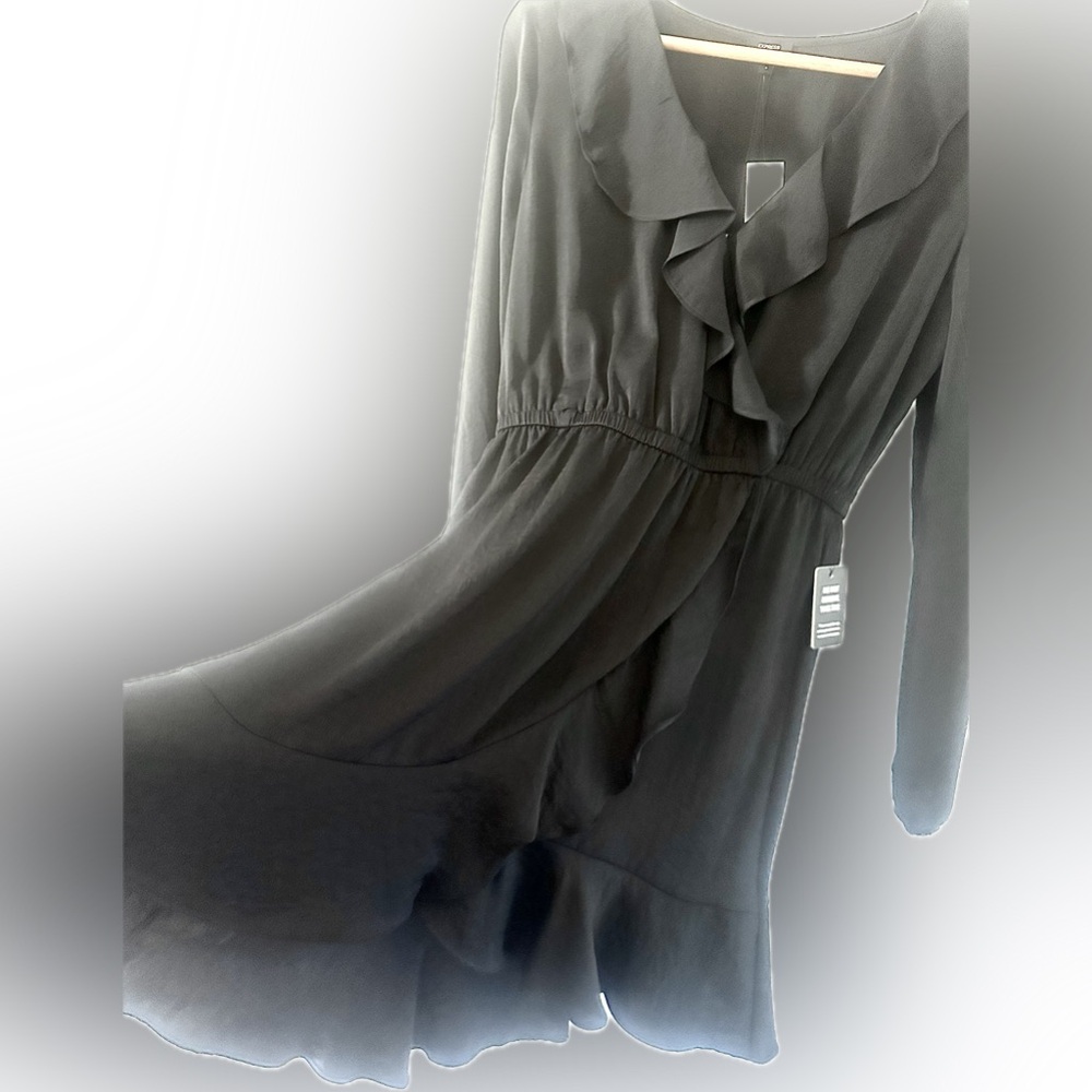 Express | Black Silky Long Sleeve Ruffle Dress S NWT COPY - Picture 11 of 17